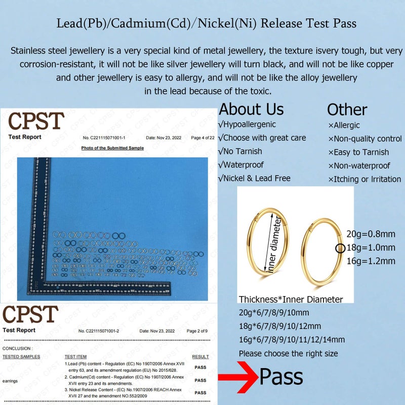 Lantine Gold Hinged 18g Small Nose Rings Hoop 6mm Septum Ring Clicker Cartilage Helix Tragus Hoop Earrings - Image 2